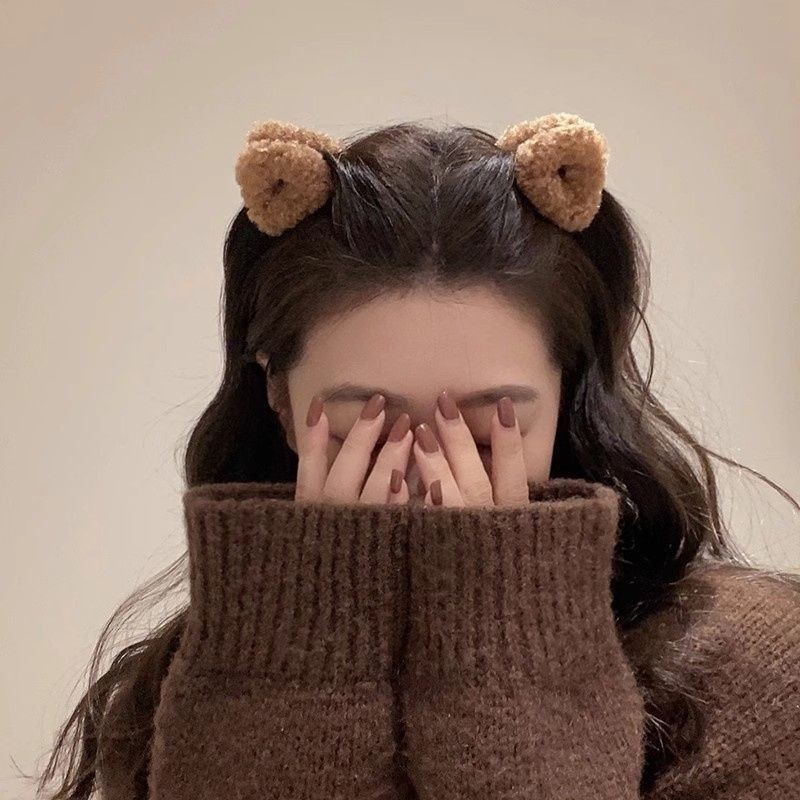 小熊毛茸茸耳朵刘海发夹羊羔夹子可爱发卡公主新品头饰秋冬发饰