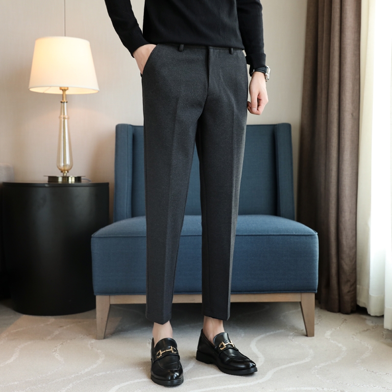 秋冬季加厚垂坠感九分裤男宽松直筒西裤韩版毛呢休闲裤长男士裤子