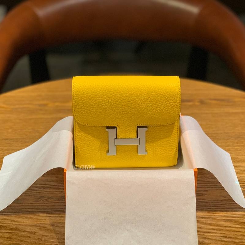 爱马女仕黄色钱包招财 H家钱包女康康短款大牌真皮钱夹康斯坦空姐