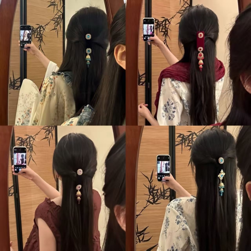 新中式重工流苏发夹古风气质边夹刘海发卡旗袍汉服发饰夹子