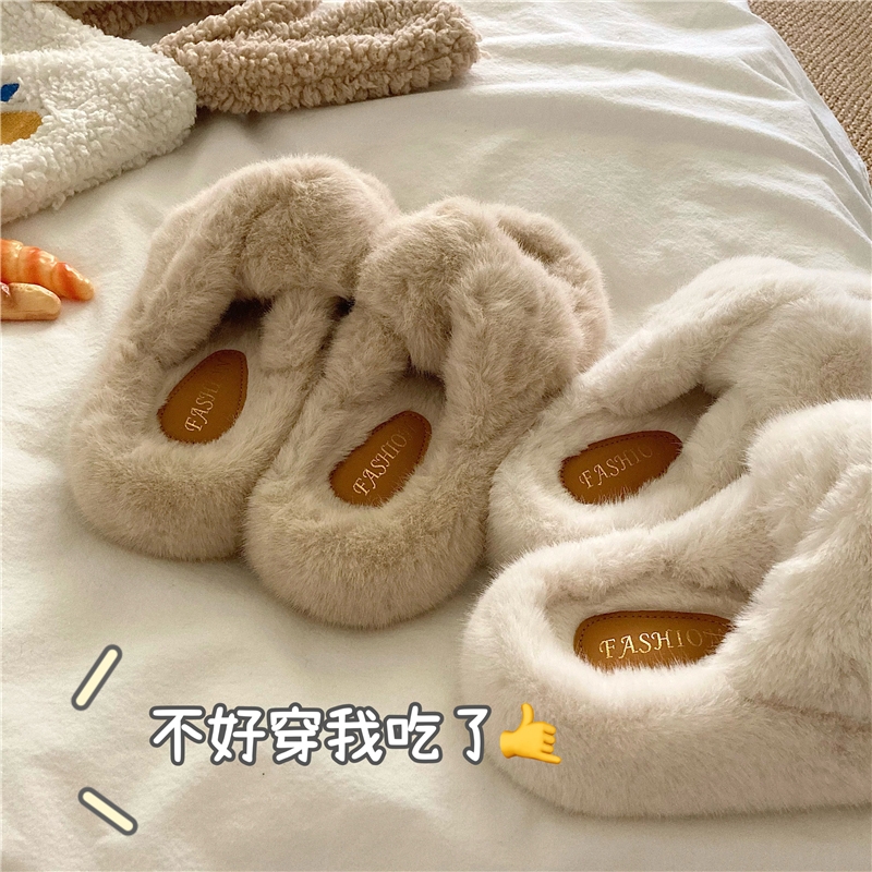 巨厚巨~！增高毛毛拖鞋女外穿加绒厚底ins冬季棉拖鞋毛绒白色店主