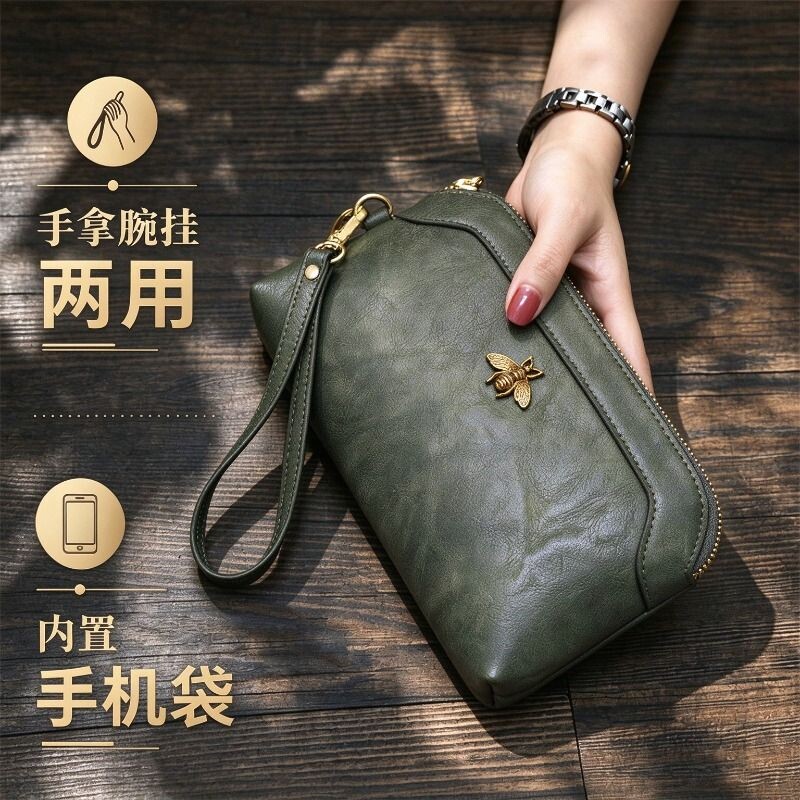 欧美手拿包手机包零钱收纳包长款钱包轻奢复古女士多功能拉链手腕
