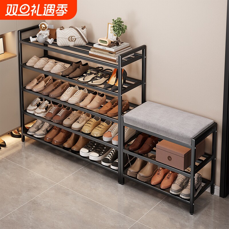 家用钢制鞋架门口落地多层置物架铁艺简易收纳架入户门后鞋柜鞋子