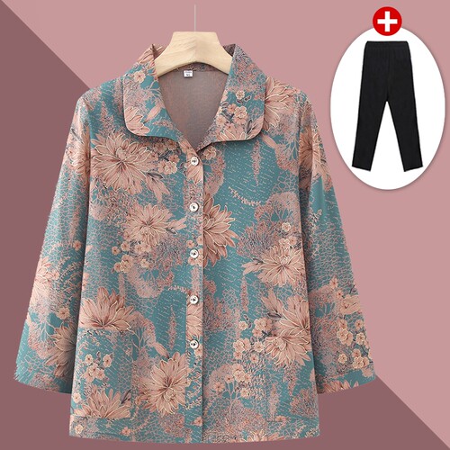 妈妈春秋长袖衬衫上衣奶奶衣服