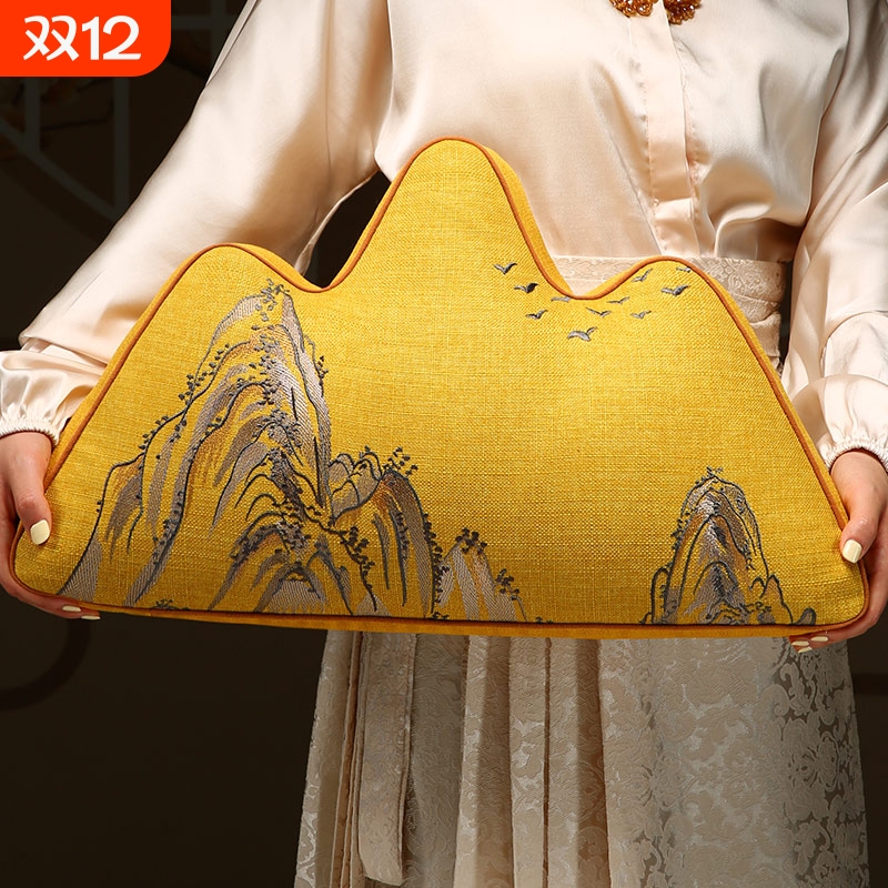 中式客厅枕坐垫抱枕靠山沙发异形靠垫山峰枕高档中国风腰枕靠背垫