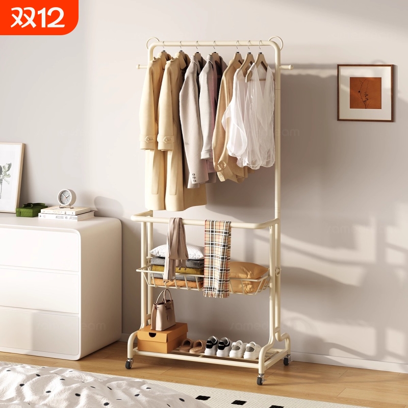 卧室落地衣架衣帽架金属挂衣服置物架移动新款挂包架收纳双层飘窗