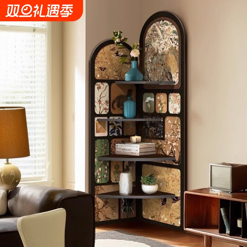 中古墙角转角柜子置物架多层床头柜落地摆件装饰卧室收纳三角柜