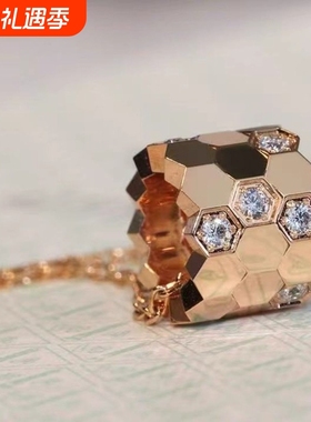 轻奢蜂巢项链圆形微笑女小众设计小蛮腰锁骨链玫瑰金时来运转吊坠