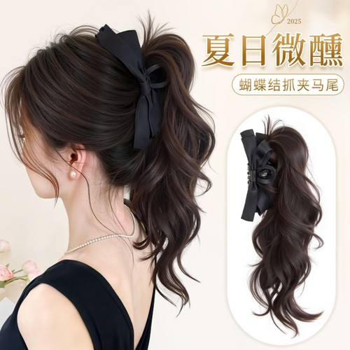 假发辫子女抓夹蝴蝶结高马尾长辫子发饰自然彷真假发辫发型蓬松