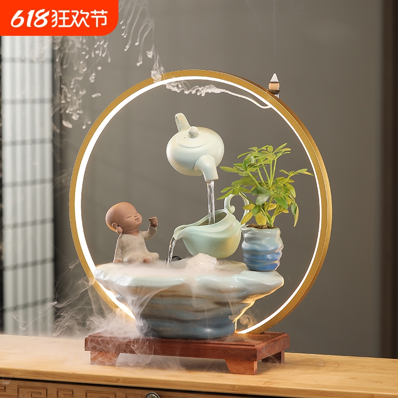 创意循环流水生财摆件加湿器风水招财客厅办公室装饰桌面开业礼品