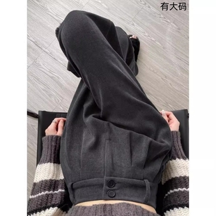 2025新款 女秋冬季 灯芯绒裤 子加绒加厚雪尼尔阔腿裤 灰色西装 大码 裤