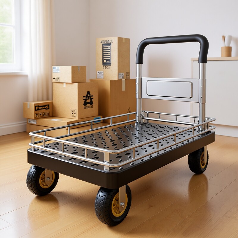小推车平板车拉车不锈钢折叠货车护栏带围栏静音手推车货车拉