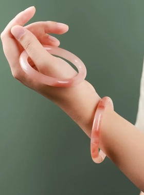 桃花酿手镯冰透飘花紫罗兰真玉镯子细圆条年轻女款粉色少女桃花