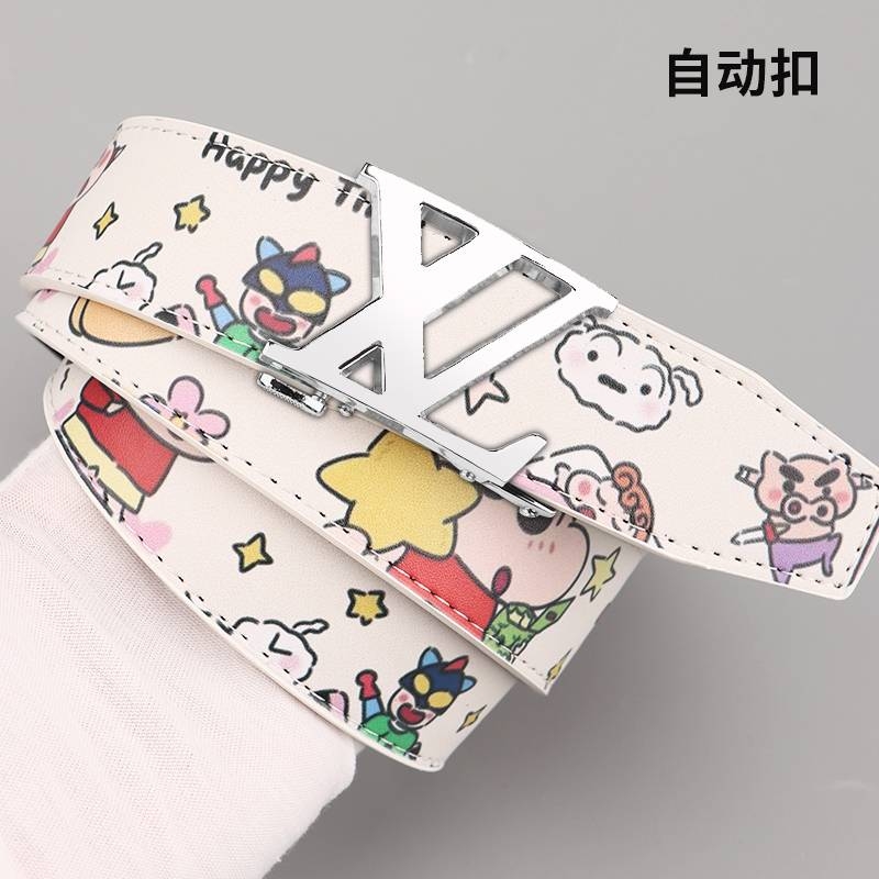 爱马男仕新款时尚男士皮带真皮休闲百搭字母涂鸦Z平滑腰带牛仔裤