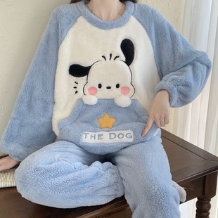 秋冬天 2025新款 小狗睡衣女冬季 珊瑚绒加厚加绒法兰绒家居服套装