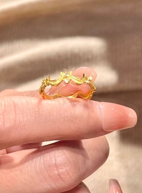 法式中古蕾丝裙摆戒指复古千金气质甜美高级感蝴蝶结宫廷风食指戒