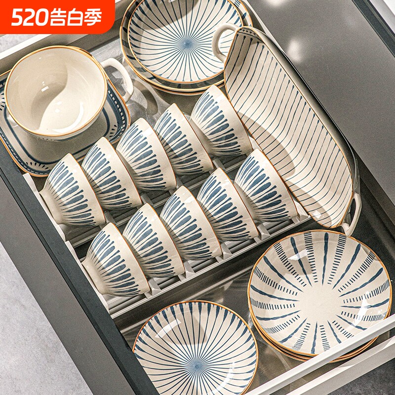 碗碟套装家用2025新款日式陶瓷碗具景德镇高颜值碗盘碗筷乔迁餐具