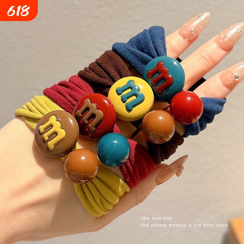 彩色m豆发圈女无痕马尾扎头绳丸子头发绳皮筋新款红色高弹蓝色