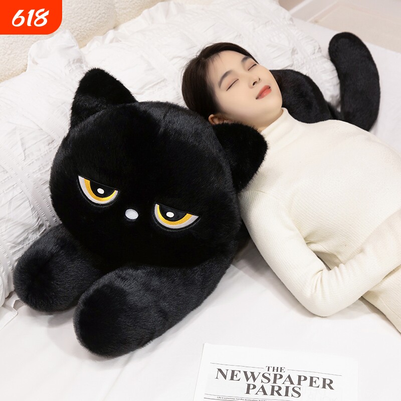 可爱趴姿黑猫猫咪玩偶抱枕男女生睡觉毛绒玩具儿童抱着睡公仔娃娃