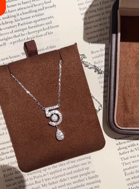 S925纯银项链耳钉5字水滴钻套装高级感时尚轻奢玫瑰锁骨白金单钻