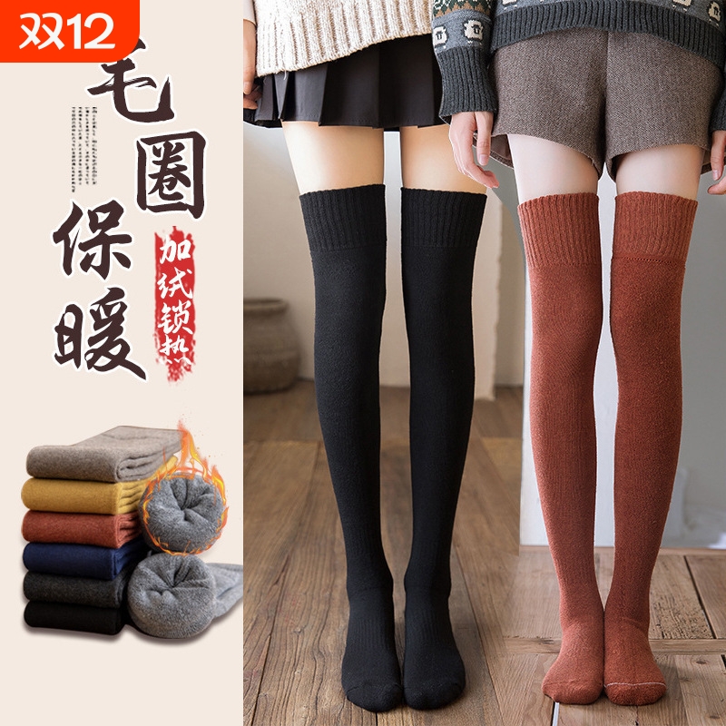 毛圈过膝袜女秋冬季日系jk韩版高筒长筒袜加厚保暖长袜子加绒白色