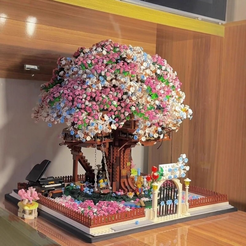 樱花树屋积木永生玫瑰花束盆栽摆件女孩系列儿童益智拼装玩具礼物