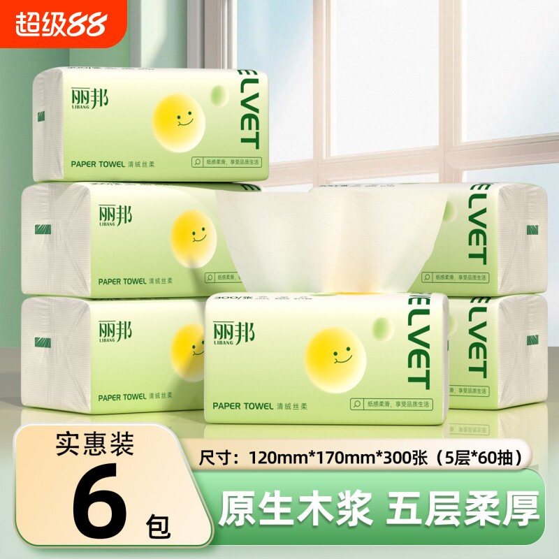 丽邦抽纸300张小包抽取式纸巾实惠装面巾纸擦手纸卫生纸整箱囤货图片