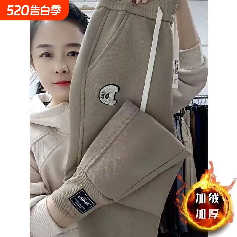 爆款女士裤子运动卫裤秋冬季休闲显瘦直筒九分哈伦束脚裤加绒流行