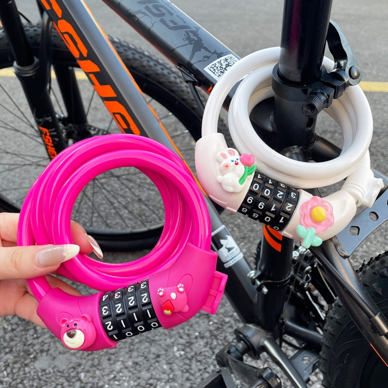 山地车自行车可爱卡通高颜值密码锁钢缆防盗锁骑行摩托车多功能锁