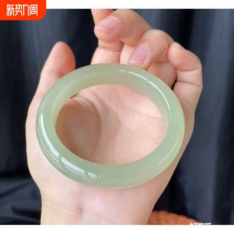 然和田玉手镯晴水湖水绿昆仑青白玉粗圆条藕粉羊脂白月光仿玉手镯
