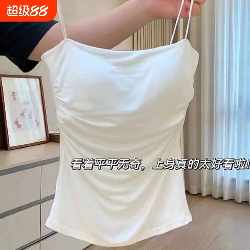 纯欲白色褶皱纯棉小吊带抹胸背心女舒适显瘦修身辣妹内搭美背内衣