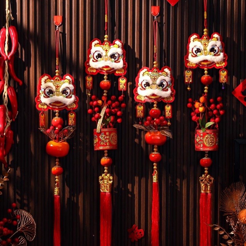新年立体醒狮小挂件2026新款马年装饰福字串挂饰春节过年氛围布置