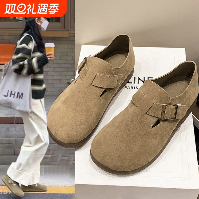 厚底勃肯鞋女鞋子2025新款春夏季一脚蹬单鞋全包博肯鞋豆豆鞋加绒