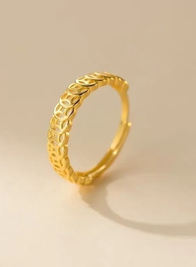 复古金色镂空铜钱戒指女旺财食指戒可调节新款爆款指环小众设计