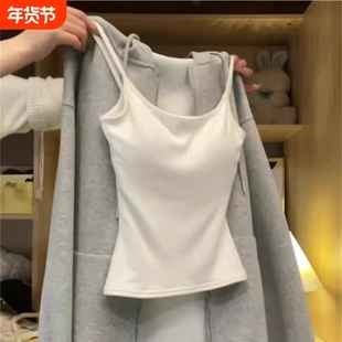 夏季白色吊带背心女内搭带胸垫文胸一体美背外穿纯棉打底百搭上衣
