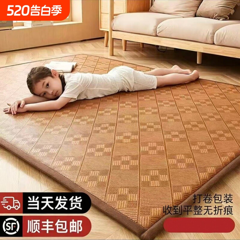 夏季藤席地垫沙发垫学生睡觉打地铺加厚防滑凉席榻榻米垫双面折叠
