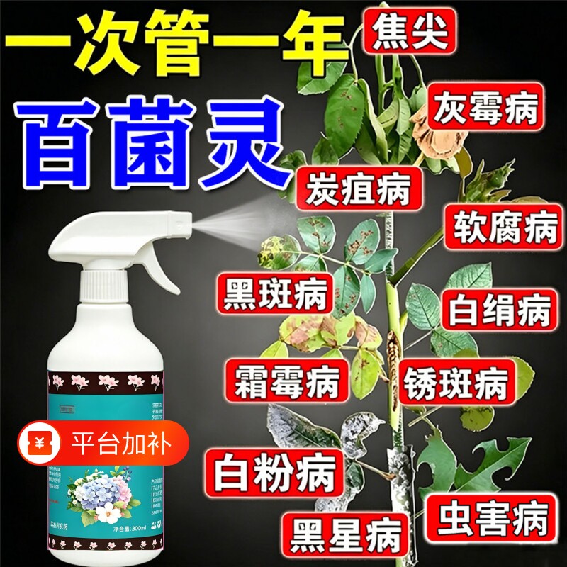 植物百菌灵花病康喷剂多灵菌菌剂叶子发黄黑斑炭疽通用喷雾剂肥料