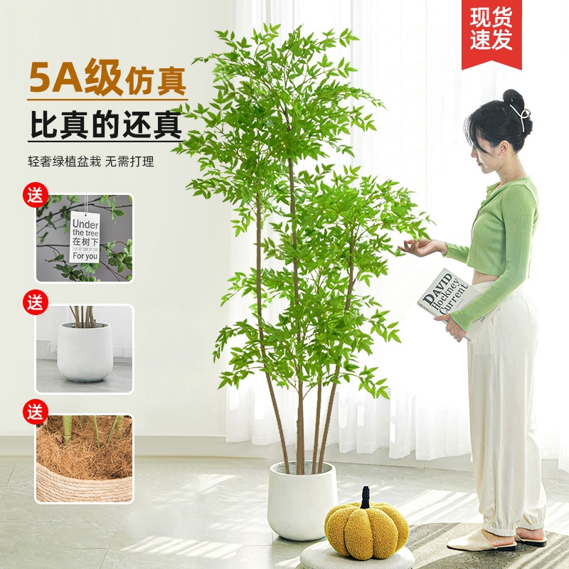 仿真绿植南天竹室内大型落地高档轻奢盆栽电视柜旁仿生装饰品摆件