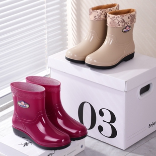 加厚雨鞋女时尚冬外穿水鞋成人加绒雨靴厨房防水防滑胶鞋长筒靴子