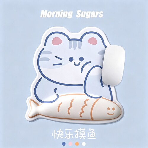 可爱快乐摸鱼护腕鼠标垫护手腕