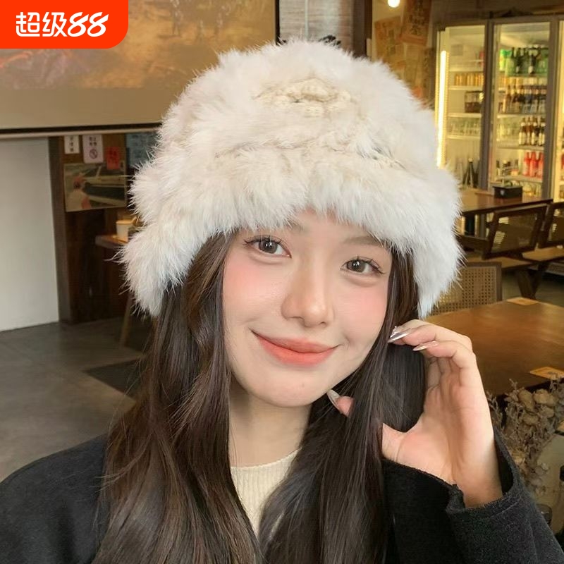 兔毛帽子女纯欲甜妹秋冬季