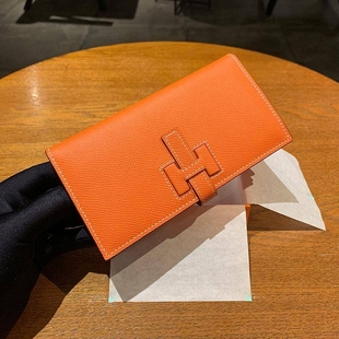 爱马女仕H家钱包长款头层牛皮男士女式真皮H扣抽带EP手掌纹两折手