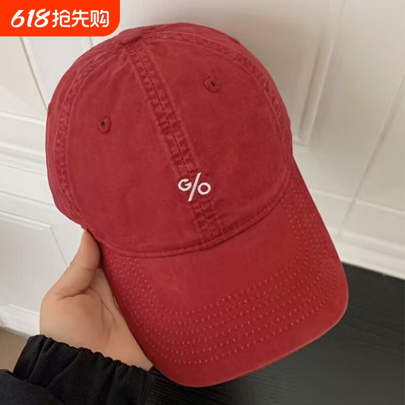 2026年新款韩版东大门刺绣纯棉棒球帽女个红色紫色帽檐米色加长