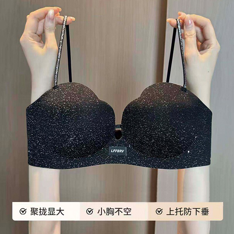 性感聚拢内衣女显大无钢圈调整型细肩带夏季美背文胸罩光面防下垂图片