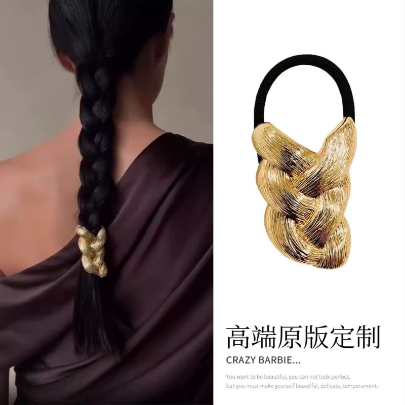 欧美博主同款金色金属麻花发绳发圈头饰头绳女艺术造型感扎发新款