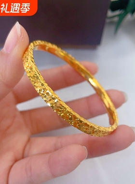 碎冰冰黄金手镯爆闪实心纯金素圈