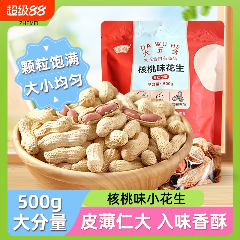 浙梅小花生500g带壳零食核桃味小吃香味休闲食品炒货特产下酒菜