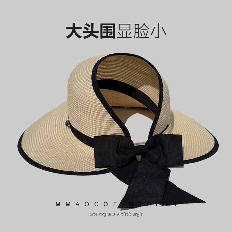 设计师联名款蝴蝶结防晒甜美草帽女百搭时尚空顶帽子