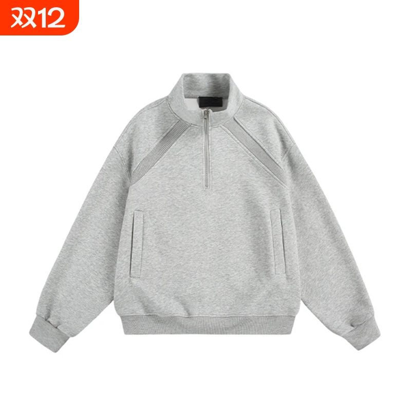 美式解构半拉链套头卫衣男复古宽松街头潮流秋季运动上衣休闲外套