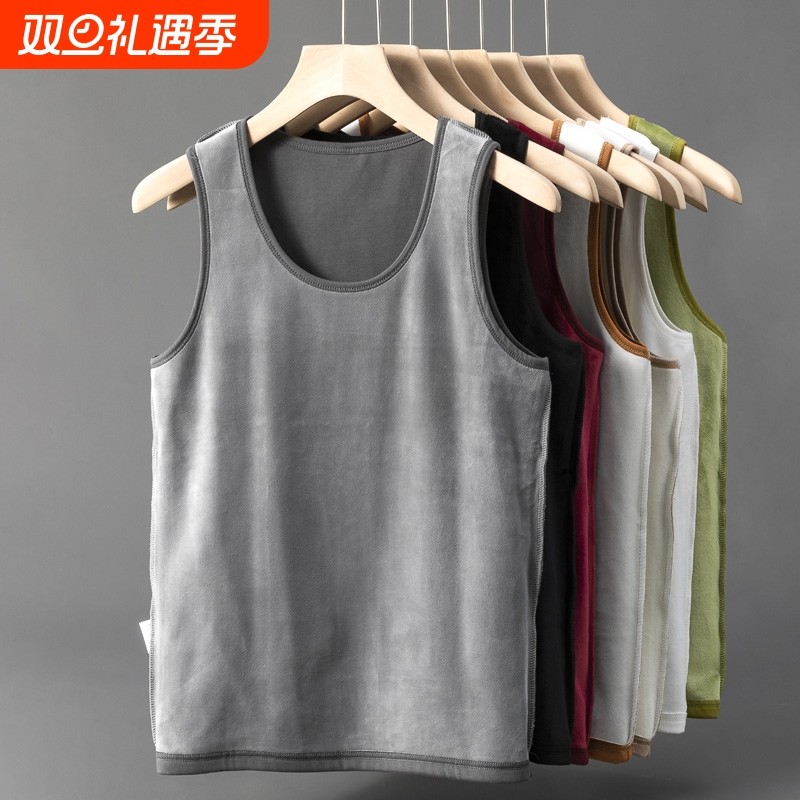 加绒加厚保暖背心男修身秋冬坎肩无袖T恤马夹内穿紧身打底马甲I